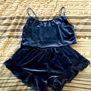 Mentionables dark blue velvet ruffle cropped cami and shorts lingerie